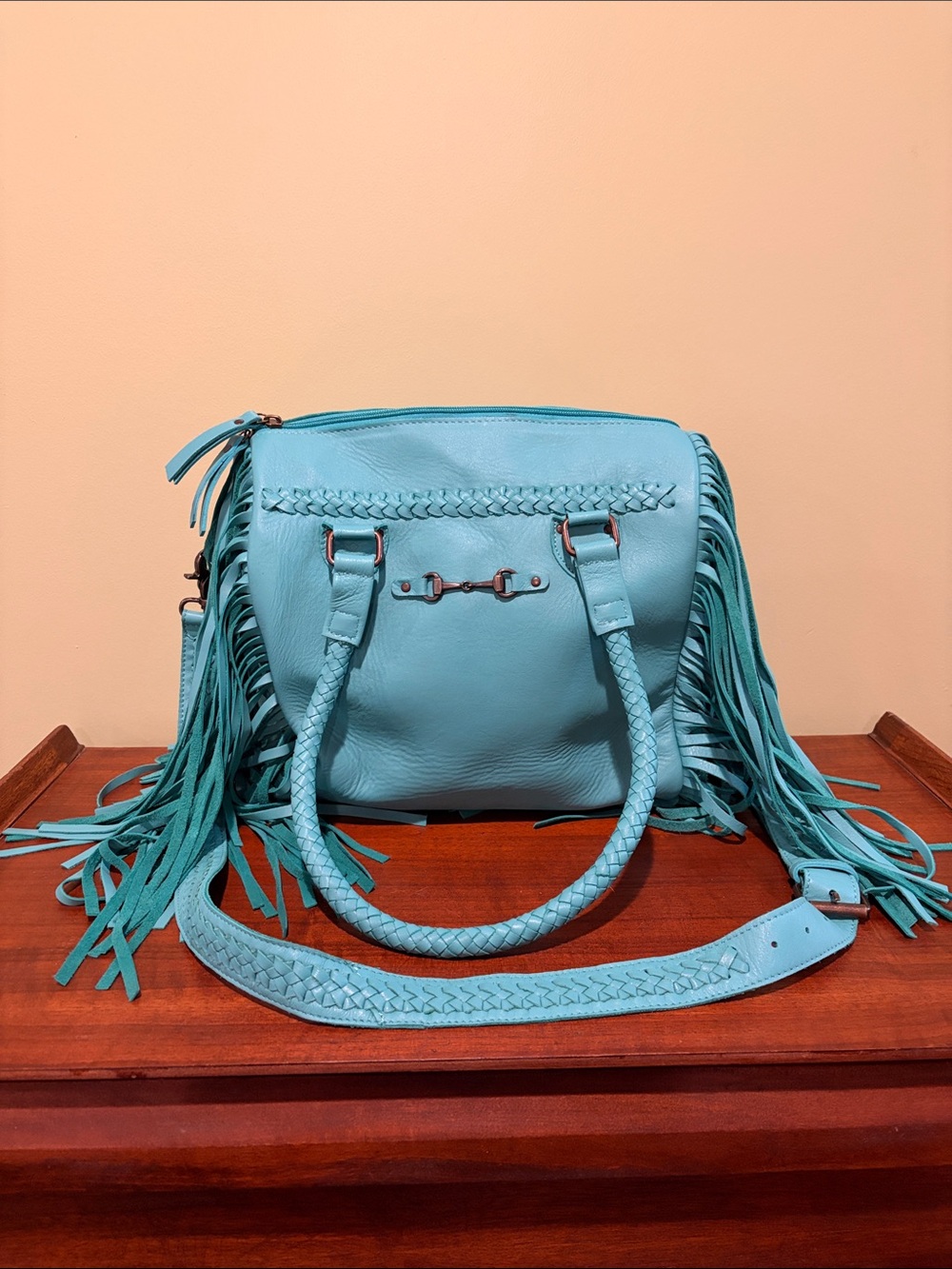 Turquoise Fringe Leather Purse